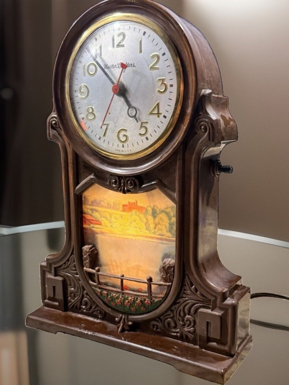 VTG MasterCrafters 254 Bakelite Illuminated Scenic Waterfall Mantel Clock